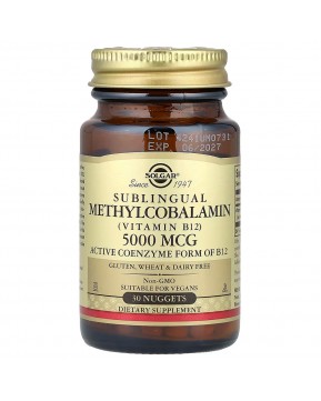 Solgar, сублингвальный метилкобаламин (витамин B12), 5000 мкг, 30 таблеток